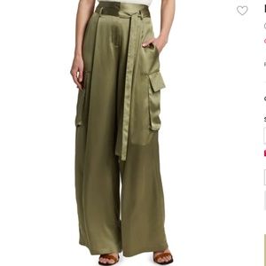 Halston "Noa Charmeuse" sage green silk blend cargo pants